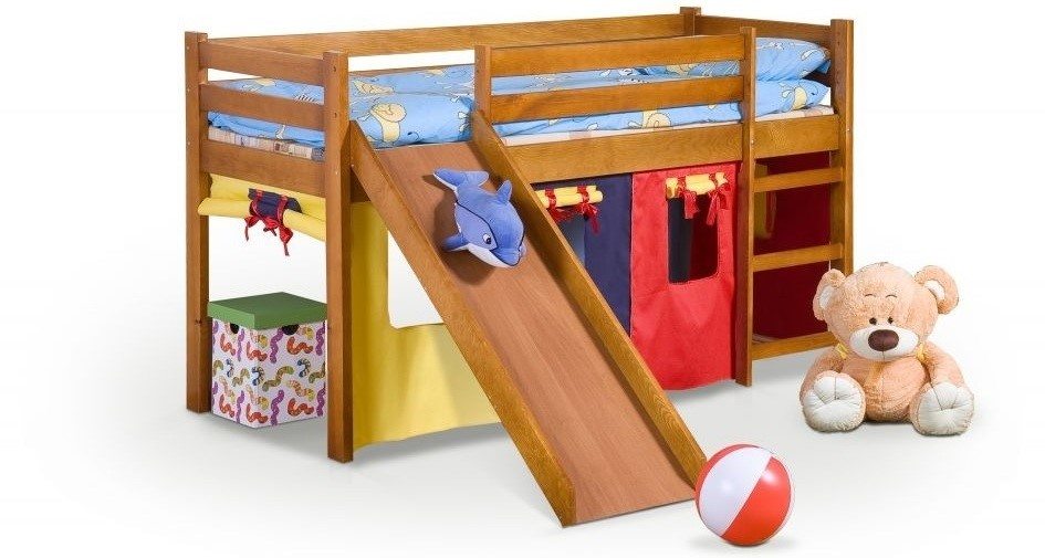 Łóżko ze zjeżdżalnią i materacem NEO PLUS kolor olcha/ sosna 54