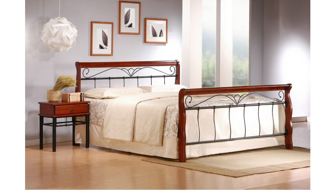 VERONICA 160 - łóżko metalowe + drewno antyczna czereśnia 70