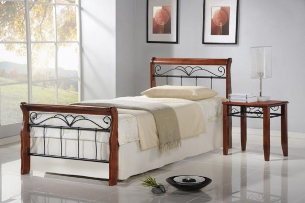 VERONICA 90 - łóżko metalowe + drewno antyczna czereśnia 1