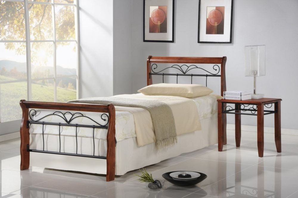 VERONICA 90 - łóżko metalowe + drewno antyczna czereśnia 183