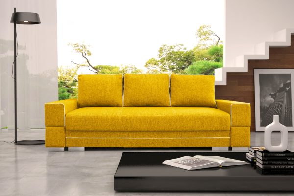 Żółta kanapa w salonie rozkładana SIMONA A 1