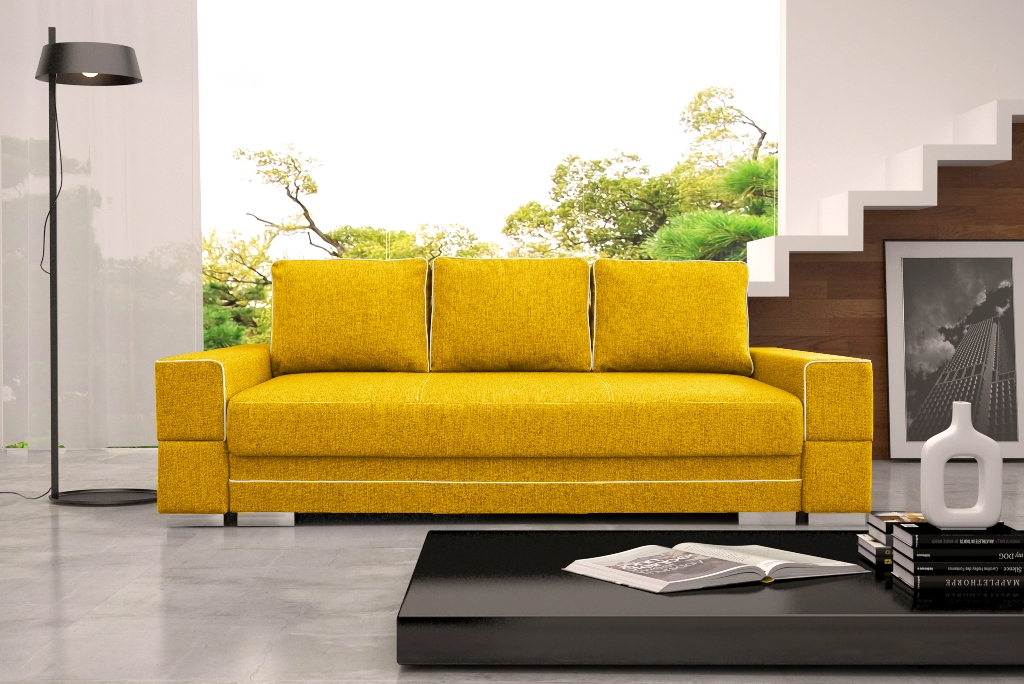 Żółta kanapa w salonie rozkładana SIMONA A 2