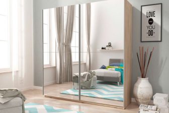 Przesuwna szafa z dużymi lustrami 150 cm MIXA 3/150 – kolor biały albo dąb sonoma 9