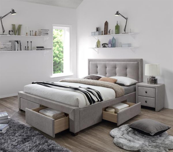 Jasne łóżko tapicerowane z szufladami EVOR 160 1
