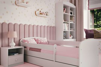 KIDS - łóżko łóżeczko kompletne bez wzoru 80x180 z szufladą i barierką 54