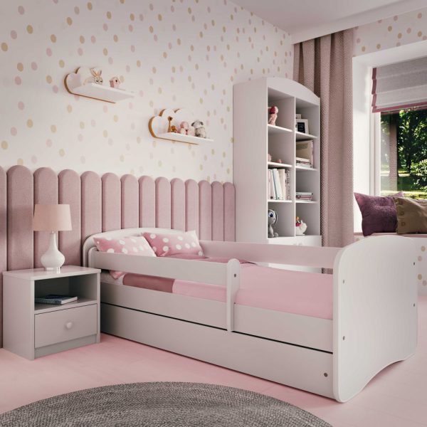 KIDS - łóżko łóżeczko kompletne bez wzoru 80x180 z szufladą i barierką 1