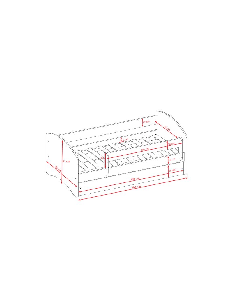 KIDS -łóżko łóżeczko z szufladą i barierką wzory 80x180 31