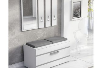 Biała garderoba z siedziskiem tapicerowanym OLA 10