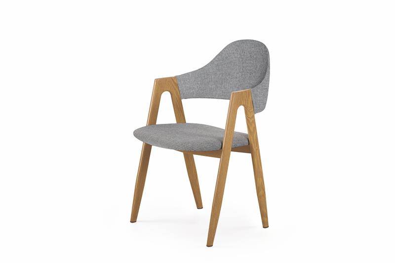 K344 szare tapicerowane krzesło na drewnianych nogach w nietypowym wzorze 91