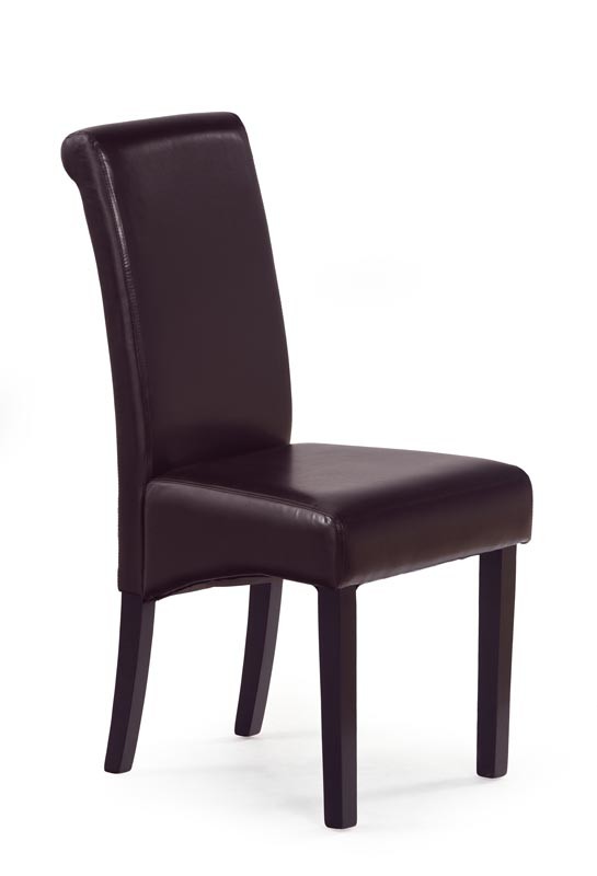 Krzesło NERO krzesło w ekoskórze ciemnobrązowej na drewnianych nogach z wysokim oparciem 101