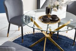Stół okrągły szklany ze złotymi nogami lub srebrnymi glamour RAYMOND 14
