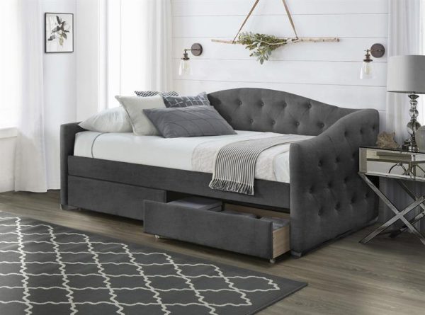 ALOA 90 - łóżko tapicerowane z szufladami szare 1