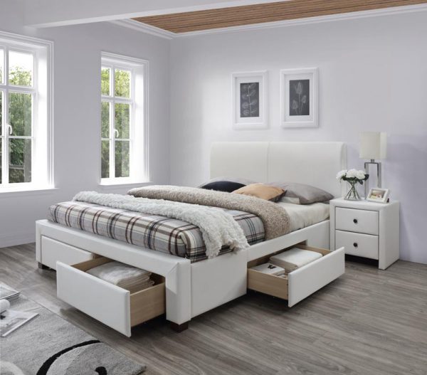 Wielokolorowe łóżko tapicerowane z szufladami MODERO 160 1