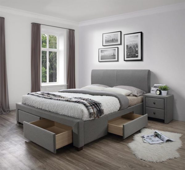 Łóżko z szarej plecionki 180x200 i z pojemnikami MODERO 180 1