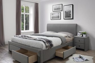 Łóżko z szarej plecionki i z pojemnikami MODERO 140 75