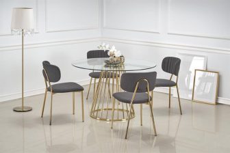 Stół okrągły szklany ze złotą podstawą glamour LIVERPOOL 47