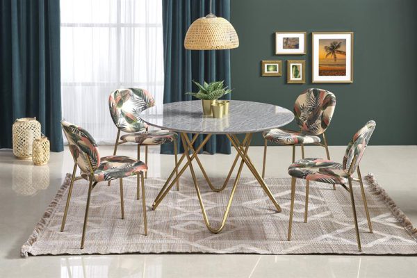 Stół okrągły złoty z blatem marmurowym glamour BONELLO 1