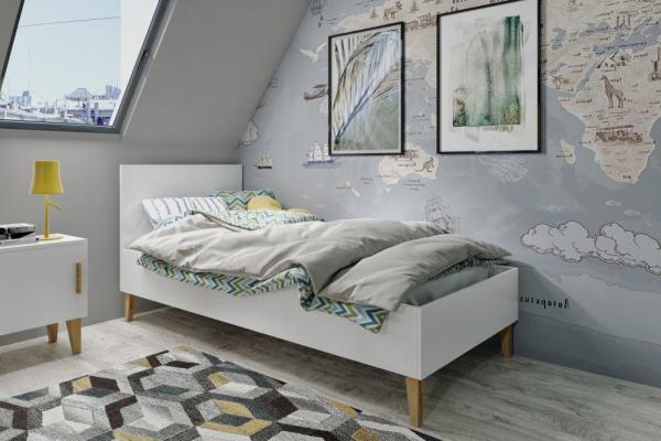 KUBUŚ - łóżko łóżeczko skandynawskie na wysokich drewnianych nóżkach 80x180 dla dzieci szare/białe 1