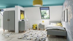 KUBUŚ - łóżko łóżeczko skandynawskie na wysokich drewnianych nóżkach 80x180 dla dzieci szare/białe 4