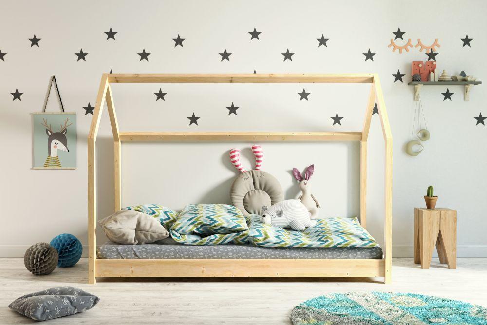 Łóżko łóżeczko dziecięce DOMEK 180x80 w naturalnym drewnianym kolorze 2