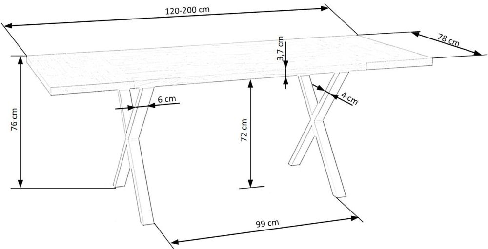 Stół drewniany rozkładany z czarnymi nogami 200 cm APX 5