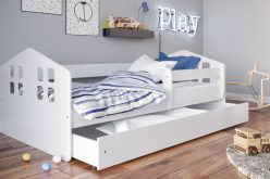 JAŚ 160- białe łóżko łóżeczko z materacem i szufladą w kształcie domku 3