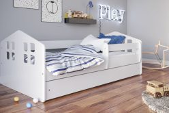 JAŚ 160- białe łóżko łóżeczko z materacem i szufladą w kształcie domku 2