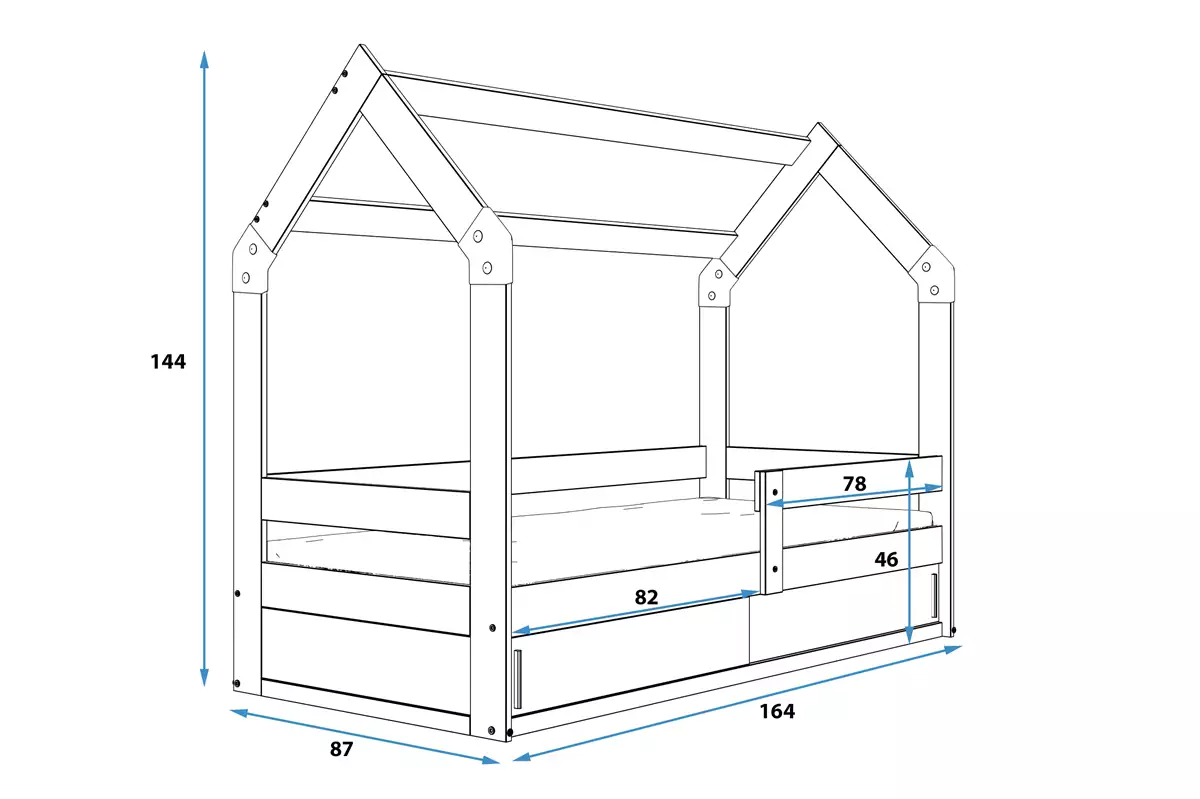 Łóżeczko domek jednoosobowe parterowe z materacem i szufladą HAUS 5