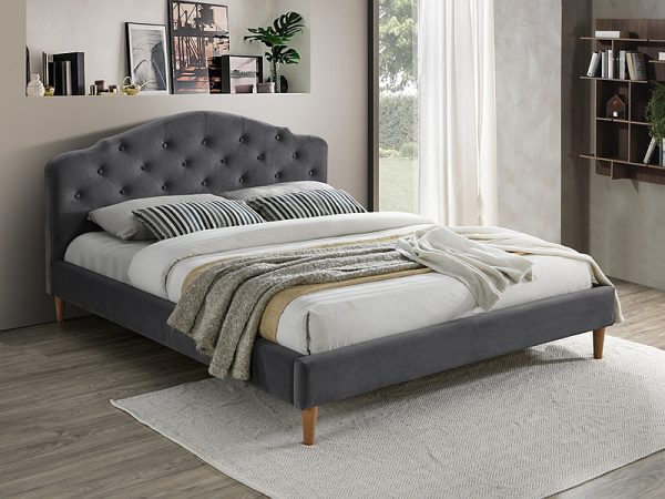 Łóżko do spania dla dwóch osób tapicerowane szare CHLOE 160 1