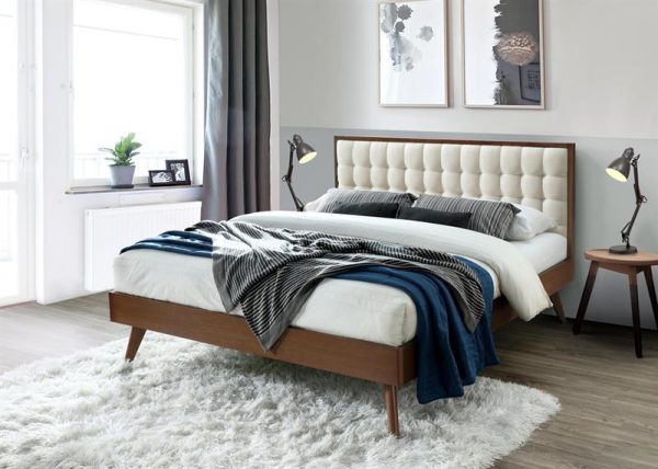 Łóżko drewniane z tapicerowanym zagłówkiem SOLOMO 160 1
