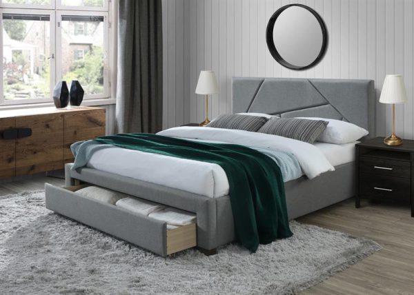 Łóżko tapicerowane z szufladą szare VALERY 160 1