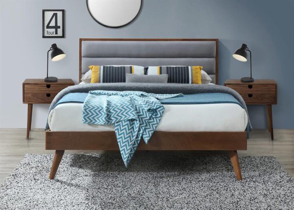 Łóżko z drewna 160x200 z tapicerowanym zagłówkiem ORLANDO 1