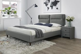 Łóżko z zagłówkiem tapicerowane szare SANTINO 160 77