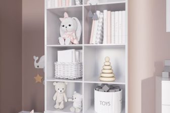 BABY - biały regał dziecięcy na książki i zabawki z ozdobnymi serduszkami 43
