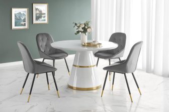 Glamour stół okrągły stożek biały połysk złoty VEGAS 147