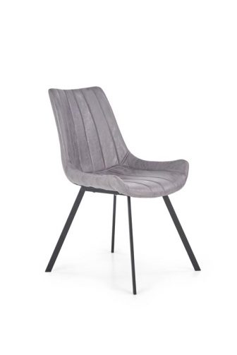 K279 krzesło tapicerowane welurowe szare na czarnych metalowych nogach 92