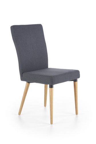 K273 szare tapicerowane krzesło na drewnianych nogach z wysokim oparciem 90