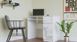 BALMO - biurko komputerowe na laptopa ze schowkami biały połysk 3