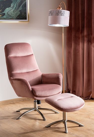 Bardzo wygodny fotel obrotowy z podnóżkiem NIXON - szary lub różowy 1