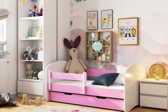 Łóżko dziecięce 160x80 PICO z materacem i szufladą różowe 9