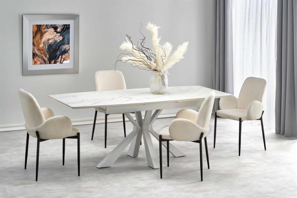 Piękny stół rozkładany 10 osobowy biały marmur 200 cm VIVALDI 1