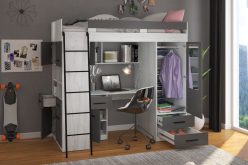 COMBI LEWE - zestaw młodzieżowy - łóżko piętrowe z biurkiem, szafą i półkami na książki KOLORY 3