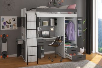 COMBI LEWE - zestaw młodzieżowy - łóżko piętrowe z biurkiem, szafą i półkami na książki KOLORY 5