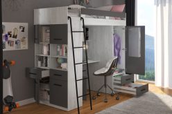 COMBI LEWE - zestaw młodzieżowy - łóżko piętrowe z biurkiem, szafą i półkami na książki KOLORY 4