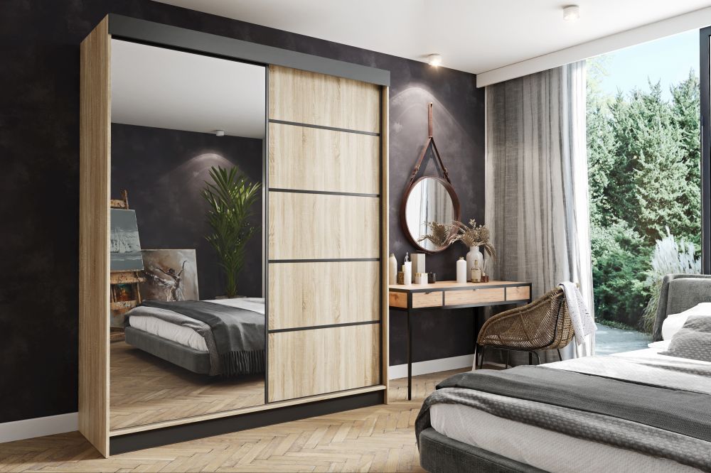 Pojemne szafy do sypialni z dużym lustrem 150 cm ARTI 150 - różne kolory 2