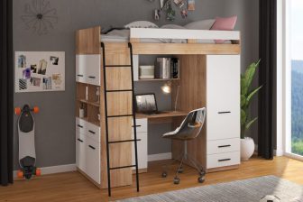 Zestaw do pokoju młodzieżowego szafą, łóżkiem, biurkiem i półkami COMBI PRAWE 5