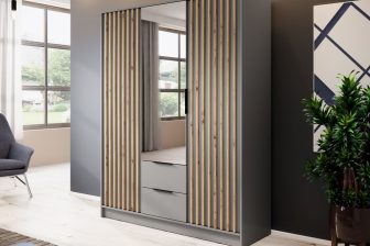 Najmodniejsze szafy z lamelami 3 drzwiowe z lustrem NOLA 3D/155 - wybór kolorystyki 99