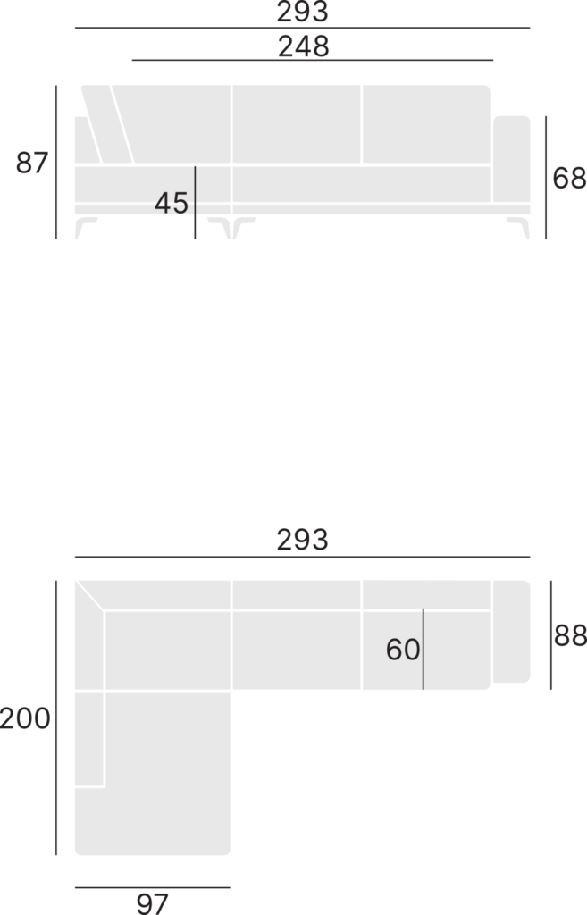 Narożnik loftowy w kształcie L na metalowych wysokich nóżkach TOPAS 13