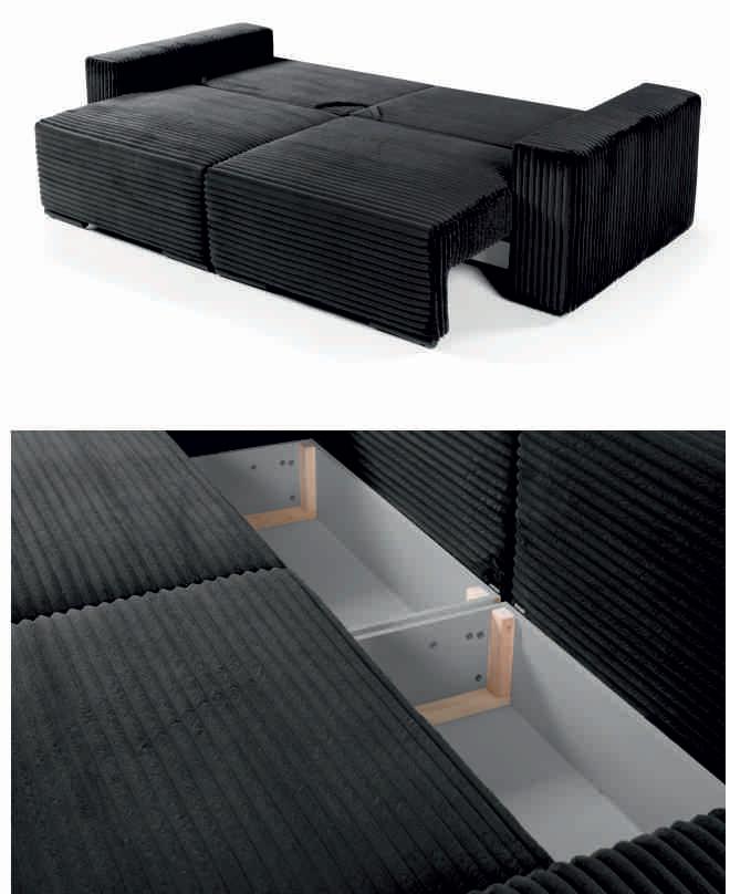 Czarna wygodna kanapa sztruks z dużą powierzchnią spania EVORY 3