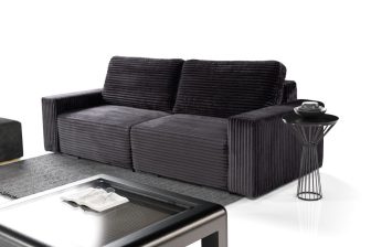 Czarna wygodna kanapa sztruks z dużą powierzchnią spania EVORY 55